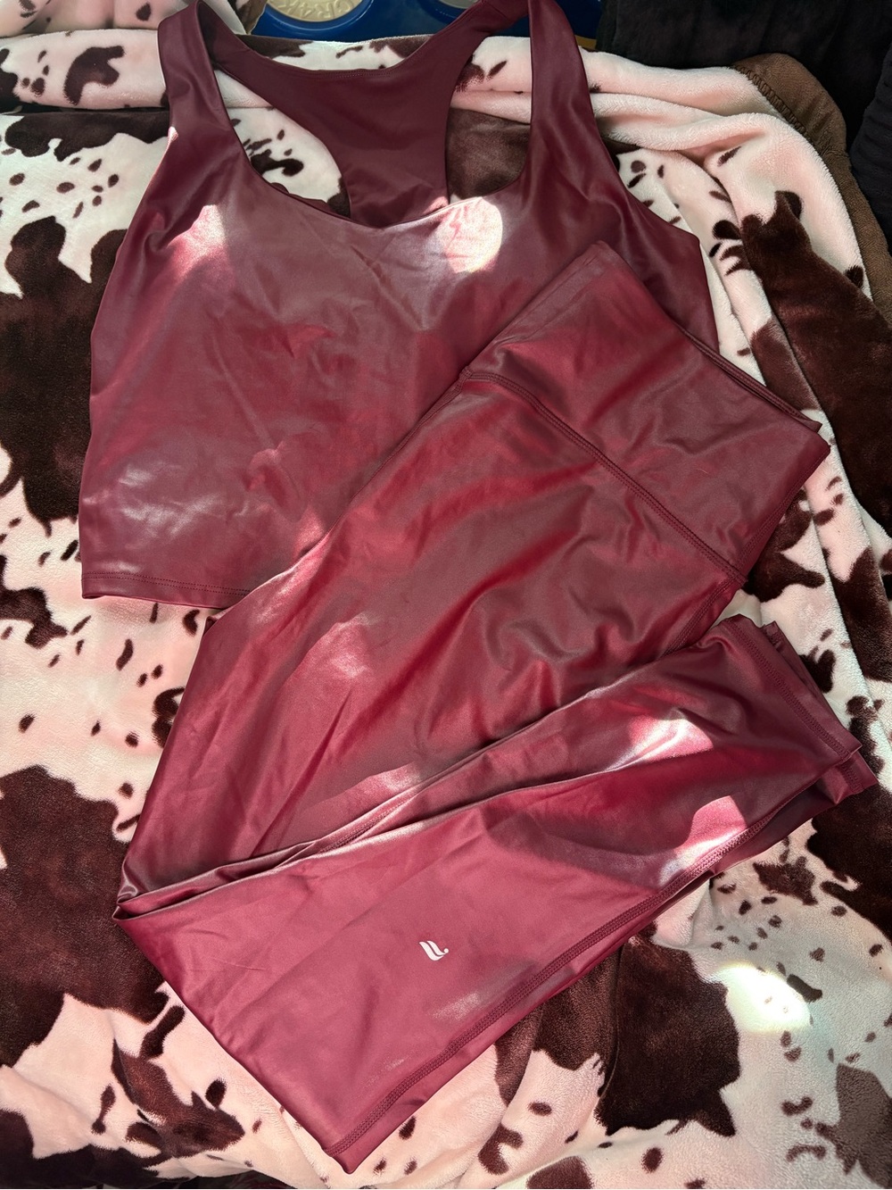 Fabletics Burgundy Faux-Leather Leggings & Matching Crop Tank